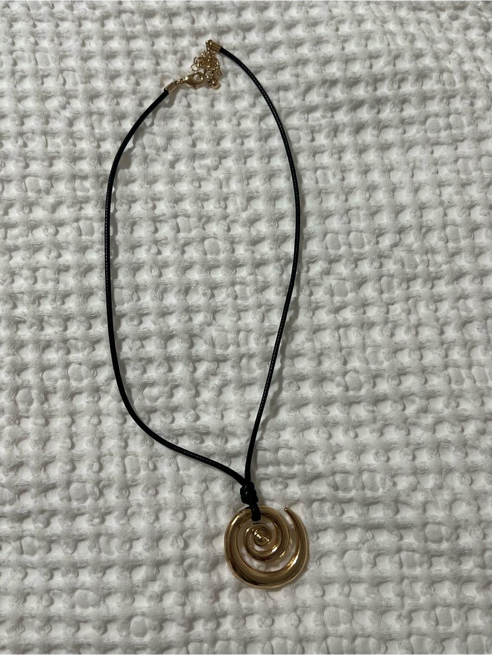 Gold Spiral Pendant Necklace on Black Cord